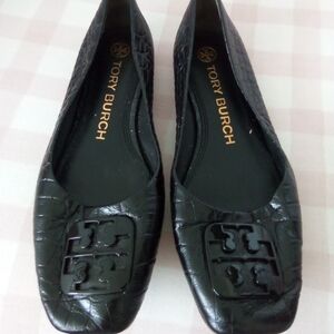 Tory Burch Black Embossed Flats